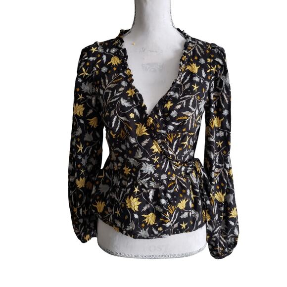 Universal Thread Black Floral Wrap Top Blouse Size XS - Picture 1 of 5